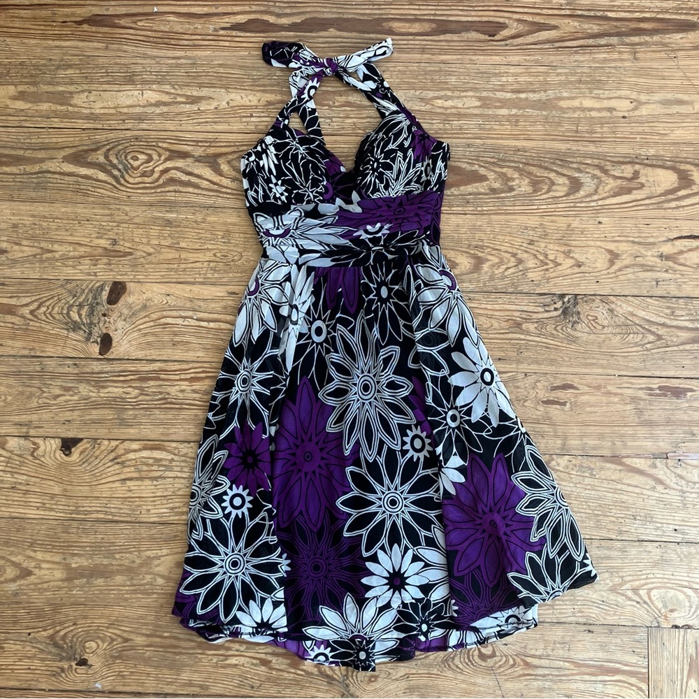Vintage Sangria Floral Mesh Halter Dress Purple & White Size 10